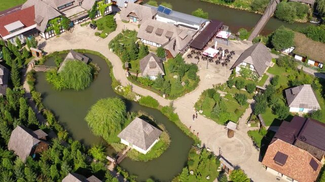 Aerial view of rural village complex