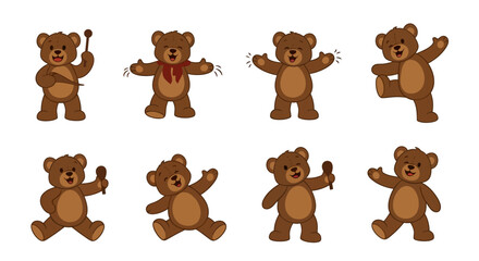 Obraz premium A collection of charming brown teddy bears depicted in various playful and dynamic poses and orientations high quality professional