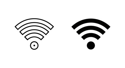 Wireless Network Wi-Fi Signal Indicator Icon in Outline and Solid Black and White Vector Graphic Variations for Connectivity