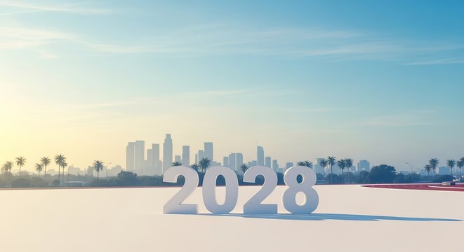 Cityscape Anticipation The Year 2028 Stands Boldly, Symbolizing Future Olympic Games Celebration