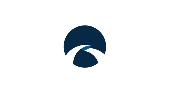 Abstract Dark Blue Semi-Circle or Wave Logo on Isolated White Background