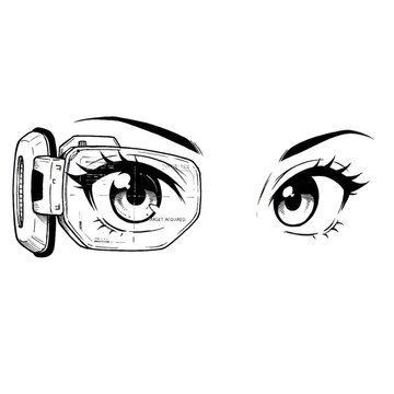 Anime Eyes with Futuristic Scouter Device and Digital Display