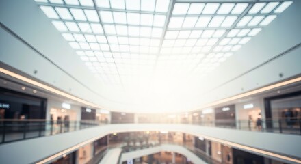 Obraz premium Abstract Dreamy Shopping Mall Atrium with Sunlight Glare and Blurred Indoor Architecture Design