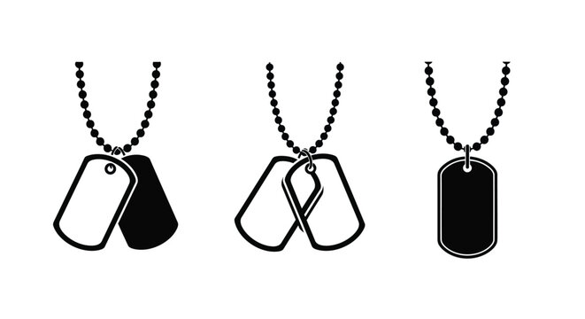 Three black dog tags displayed in a simple graphic silhouette