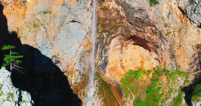 Waterfall and cliff rock textures aerial