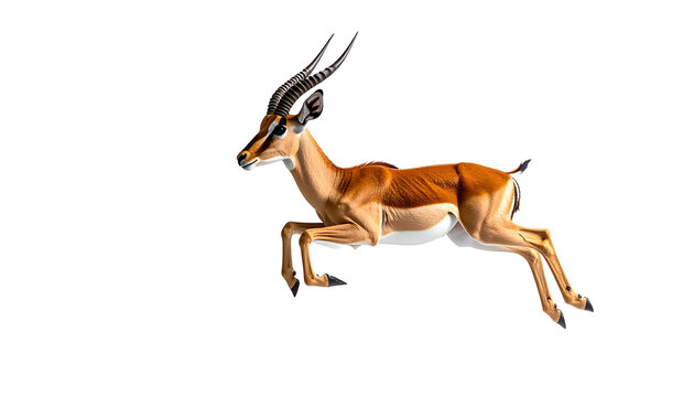 A graceful Thomson's gazelle captured mid-leap, showcasing its agility and speed. This dynamic portrait of the African antelope is isolated on a transparent background for versatile use.