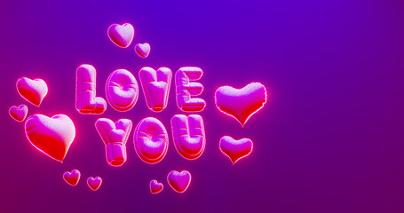 Happy Valentine's Day Banner Greeting Card Heart Shape. 3d render. 