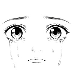 Fototapeta premium Anime style eyes with tears streaming down a face.