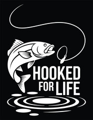 Hooked for Life Fish and Fishing Line Graphic vector