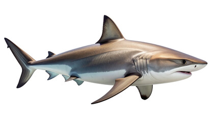 Obraz premium A highly detailed, realistic depiction of a swimming shark. This marine predator is shown in full body view against a transparent background, perfect for educational or nature-themed projects.