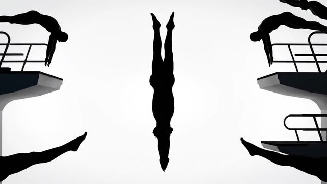 Silhouetted swimmer diving in mid-air from a board