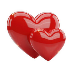 Two shiny red hearts on a white background isolated on transparent background