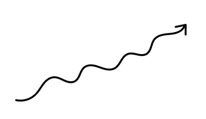 Black wavy upward arrow icon symbolizing growth progress positive trend and business improvement isolated on transparent background