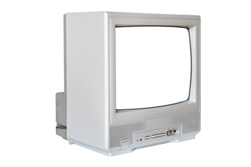 Vintage Silver CRT TV Isolated on White Background &mdash; Retro Mockup for UI/UX and 90s Design