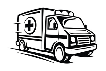 Fototapeta premium Retro Ambulance Van Monochrome Design Medical Emergency Vehicle, Isolated, Silhouette