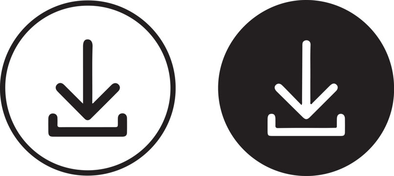 Two download icons showing an arrow pointing into a tray inside a circle on a white background