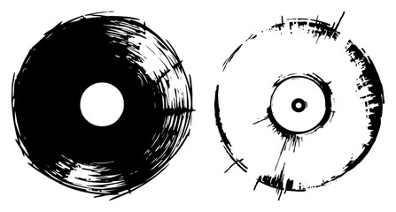 Vinyl record and compact disc music media grunge sketch © UrbanDruid