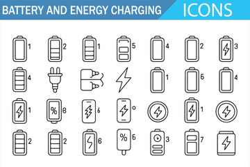Digital power management line icon collection