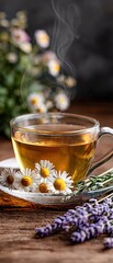 Fototapeta premium Herbal tea served with flowers in a warm setting