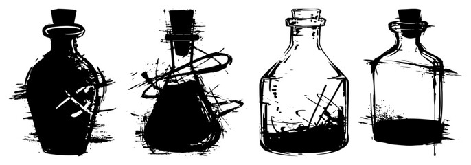 Set of hand drawn magic potion bottles with grunge texture © UrbanDruid