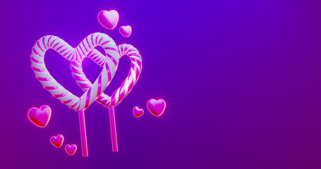 Happy Valentine's Day Banner Greeting Card Heart Shape. 3d render. 