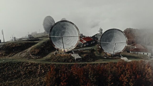 Abandoned Cold War Communication Station in the Fog