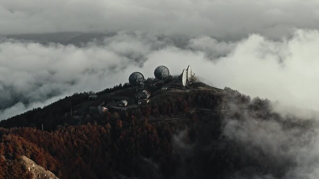 Abandoned Cold War Communication Station in the Fog