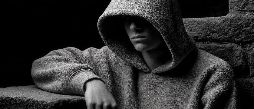 Lonely figure sitting in a dark space showing sadness