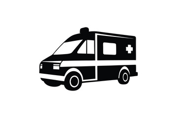 Fototapeta premium Isolated Ambulance Car with Cross Symbol, Medical Transport Vehicle Black and White Art