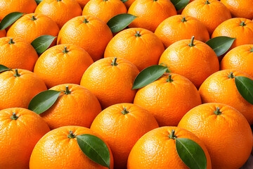 Vibrant Oranges with Green Leaves Close-Up