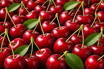 Vibrant Red Cherries with Stems Close-Up