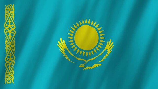 Kazakhstan Flag Waving on Wind, Realistic 4K Background Animation