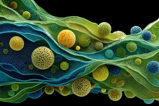 Scientific microscopy of leaf tissue and wax. Generative AI