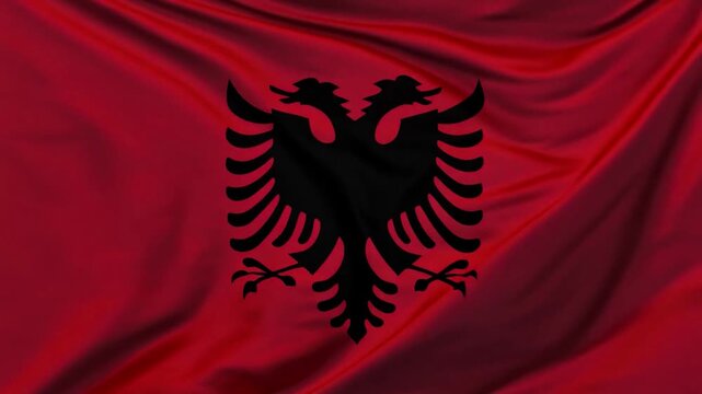 Commercial Full-Screen Albania Flag - Realistic Black Double-Headed Eagle Silhouette