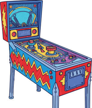 Vintage Retro Pinball Machine Illustration with Arcade Style Lightning Graphics for Gaming Entertainment Nostalgia and 1980s Theme Graphic Designs