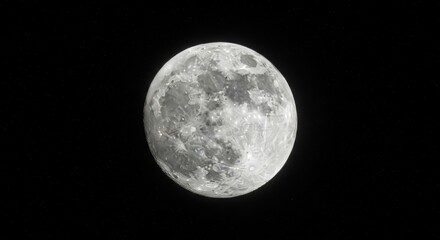 Obraz premium Full moon in the dark night sky with stars, realistic 3D render