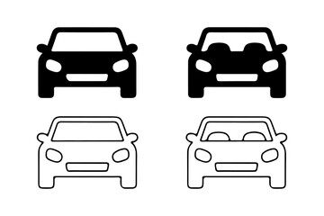 Car Front View Icon Set Solid and Outline Automobile Vector Collection