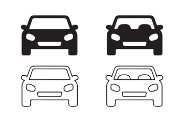 Car Front View Icon Set Solid and Outline Automobile Vector Collection