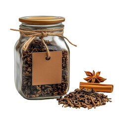 Cloves in Glass Jar isolated on white or transparent background, png clipart, design element. Easy to place object on any other background.