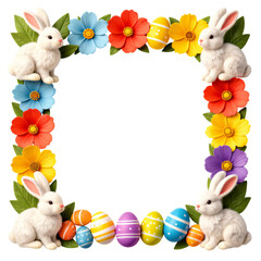 Colorful Easter Frame with Bunnies and Eggs