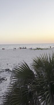 Sunset Over Ocean with People Silhouettes, Tropical Beach Evening
