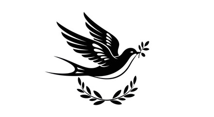 Fototapeta premium Black dove bird silhouette with olive branch