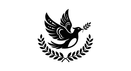 Fototapeta premium Black dove icon with olive branch