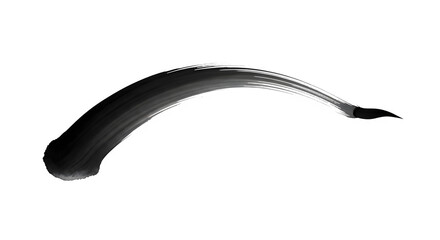Black ink brush stroke in a curved shape, isolated on transparent background