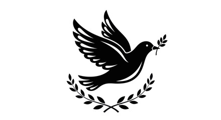 Obraz premium Black dove silhouette with olive branch