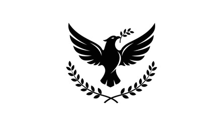 Obraz premium Black dove silhouette with olive branch