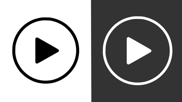 Minimalistic play button icon. Two variations a black play button on a transparent background and a white play button on a transparent dark background.