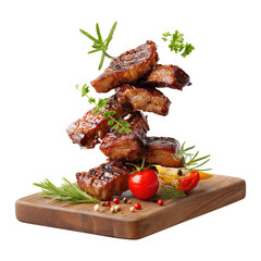 Delicious Grilled Meat Stacked on Wooden Board