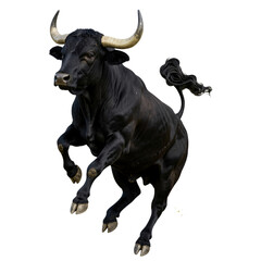 Dynamic Jumping Black Bull in Motion