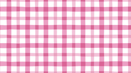 Pink tartan checker pattern. Seamless vichy plaid with doodle check texture, vector cloth background for baby fabric, textile prints, packaging, picnic layouts and y2k hand‑drawn style